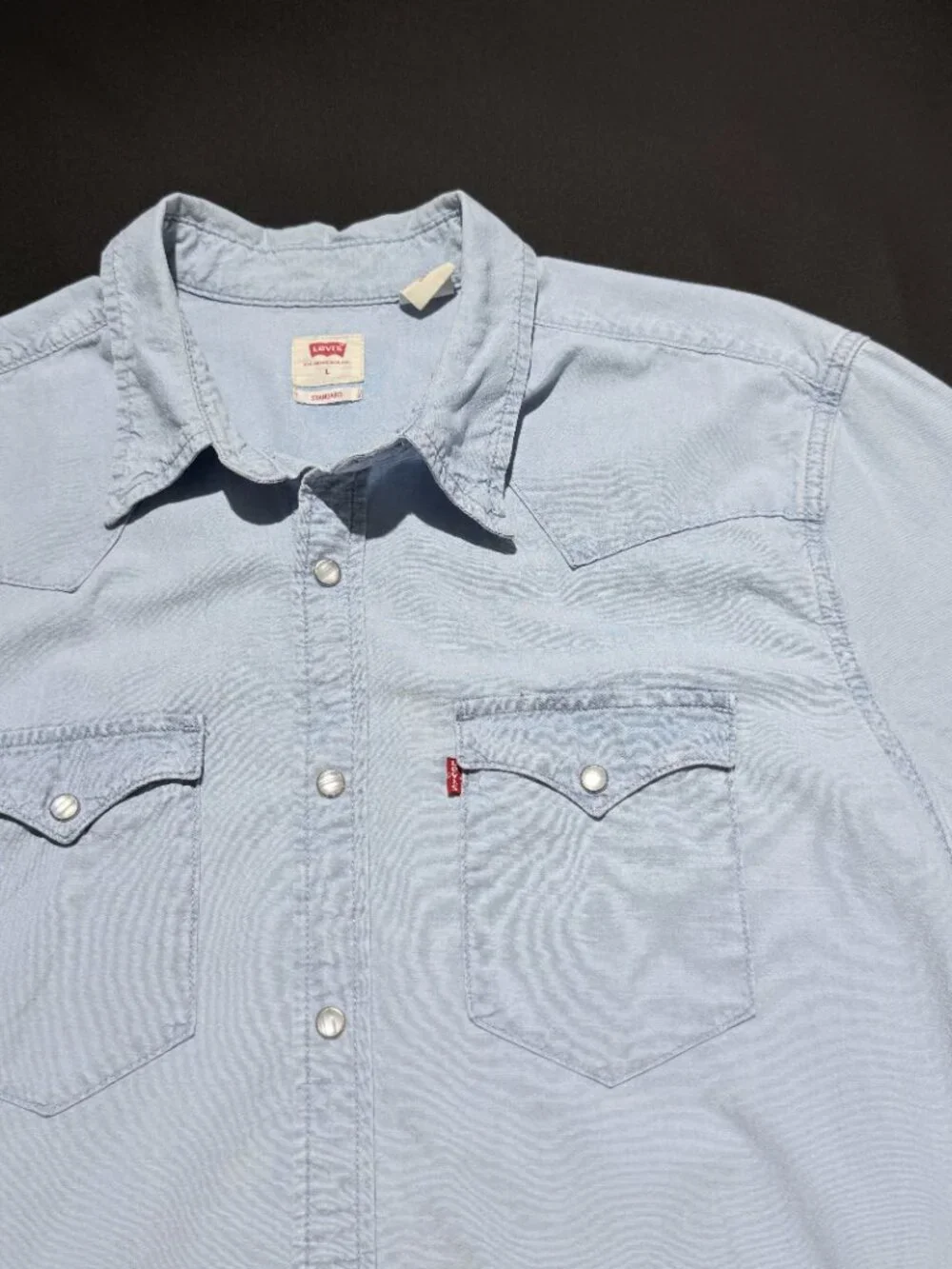 Levi's Classic Standard Fit Western Chambray Shirt Large Blue Pearl Snap